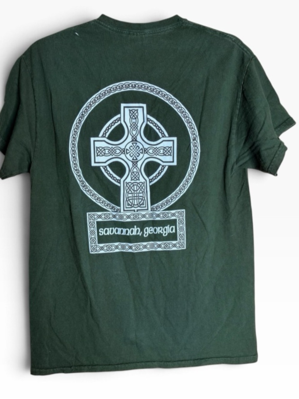 Savannah Georgia Celtic Cross Graphic T Shirt Gildan Green 100% Cotton